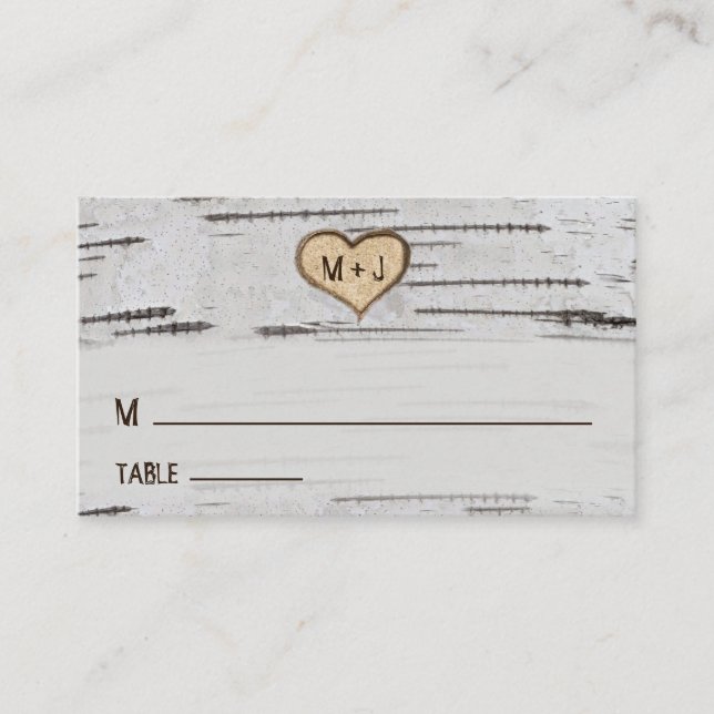 Carte De Placement Initiales du coeur de l'arbre à bouleau mariage ru (Devant)