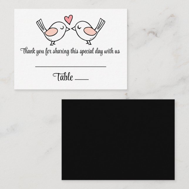 Carte De Placement Inséparable Black White Lovebirds Mariage Escort (Devant / Derrière)