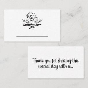 Carte De Placement Inséparables mignons Noir Blanc Lovebirds Mariage