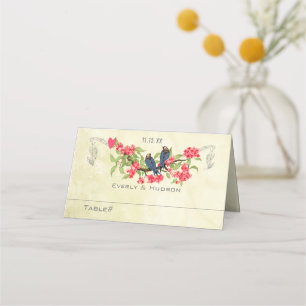 Carte De Placement Inséparables vintages bleu rose corail vert Mariag