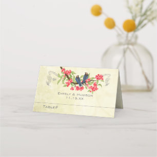 Carte De Placement Inséparables vintages Mariage bleu rose corail ver