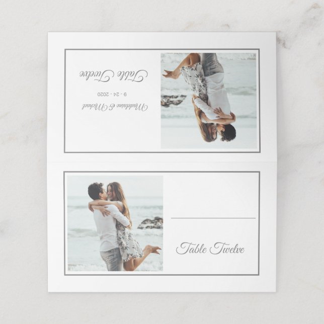 Carte De Placement Invités Elegant Photo Argent Mariage Numéro de tab (Extérieur déplié)