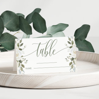 Carte De Placement Ivoire et Sauge Élégante Table Fleurie de Mariage