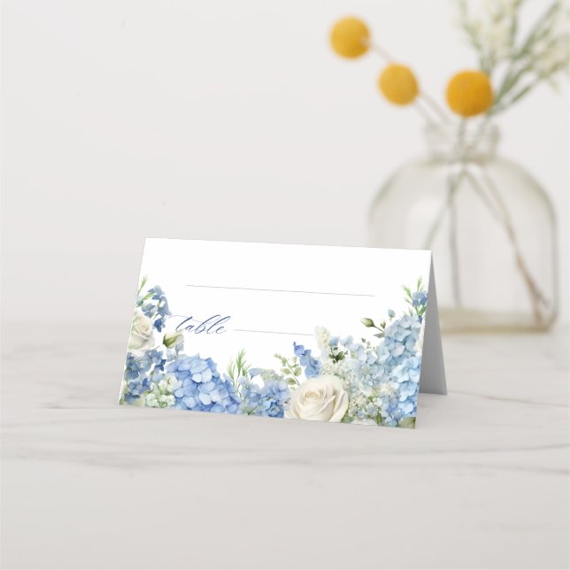 Carte De Placement Jardin anglais Blue Hydrangea White Roses Table (Devant)