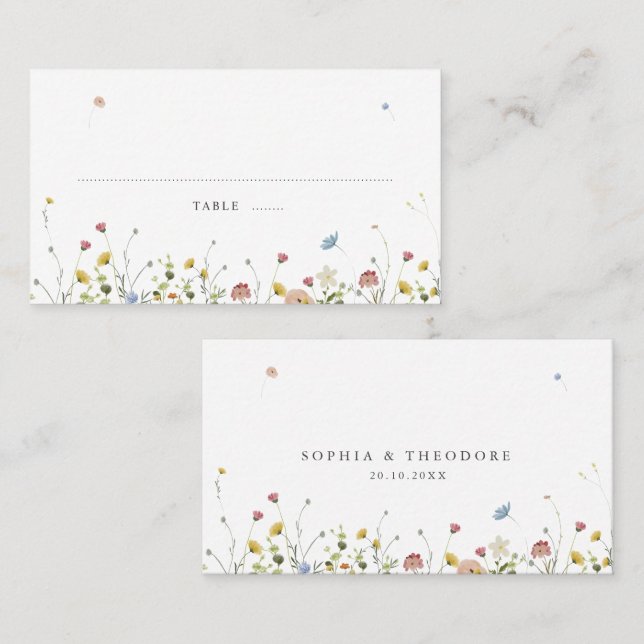 Carte De Placement Jardin Fleur sauvage de printemps Floral minimalis (Devant / Derrière)
