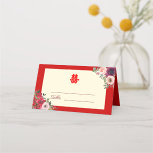 Carte De Placement Jardin fleuri rouge mariage chinois