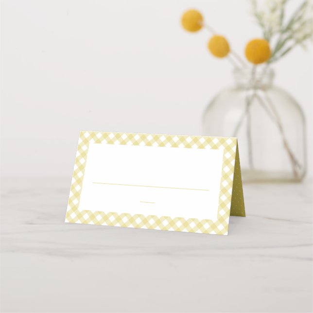 Carte De Placement Jaune en vichy mignon baby shower neutre simple (Devant)
