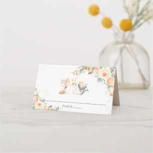 Carte De Placement Jaune Floral Bois Animaux Baby shower Party