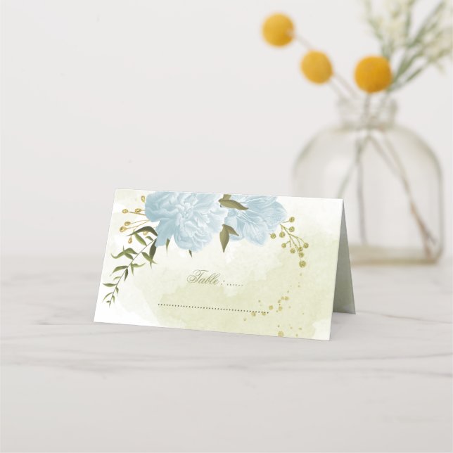 Carte De Placement joli bleu feuille vert fleurs (Devant)