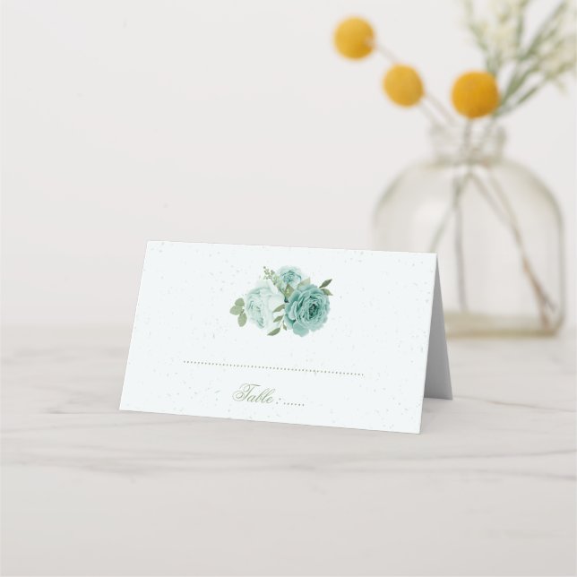 Carte De Placement joli bleu fleurs vert feuille botanique place c (Devant)