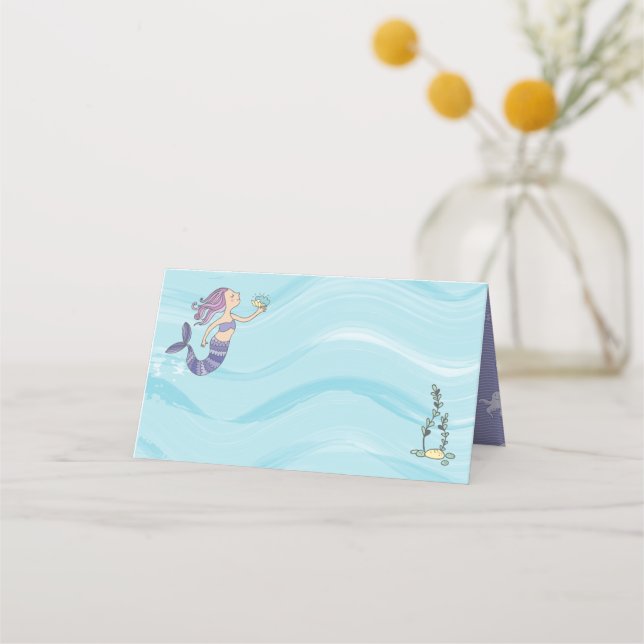 Carte De Placement Jour de l'anniversaire de la Sirène pourpre de pea (Devant)