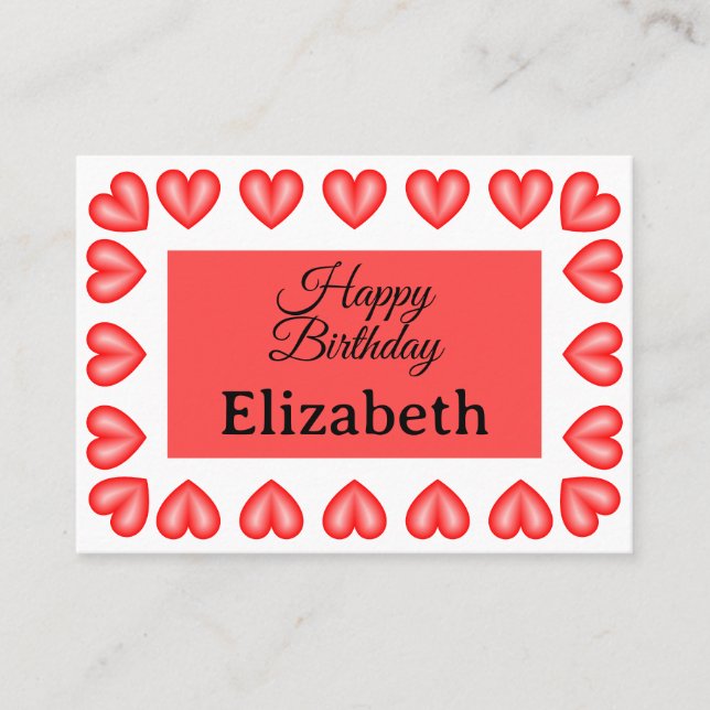 Carte De Placement Joyeux anniversaire rectangle cadre coeur nom pers (Devant)