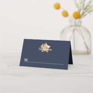 Carte De Placement Joyeux Noël Gold Star Marine Blue