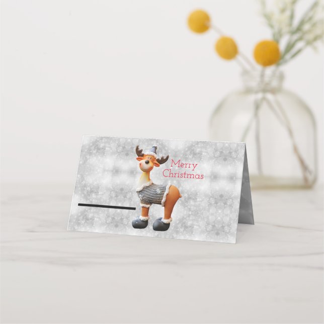 Carte De Placement Joyeux orignal de Noël portant un casquette (Devant)