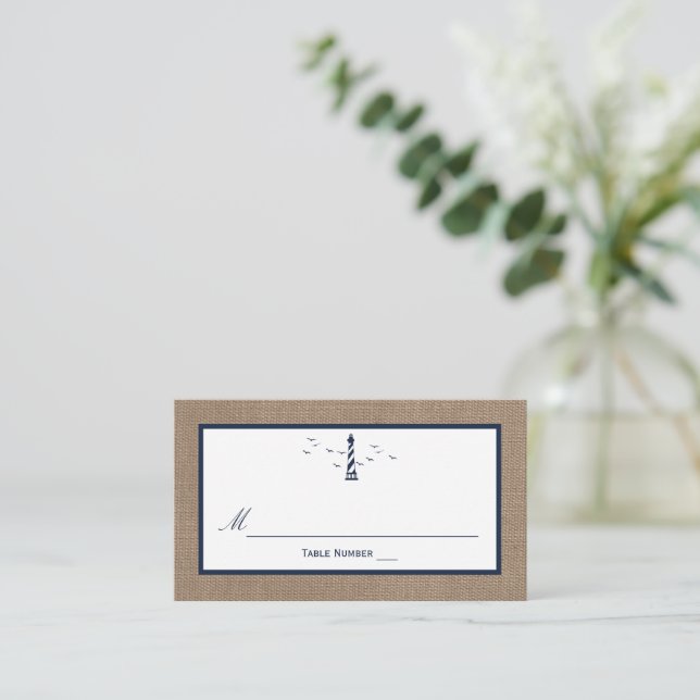 Carte De Placement La collection Mariage de Burlap du phare nautique (Debout devant)