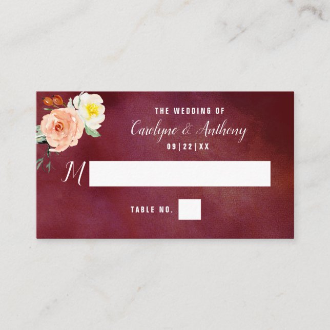 Carte De Placement La Collection Mariage Romance In Bloom (Devant)
