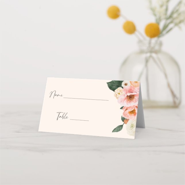 Carte De Placement Lancement de mariage moderne aquarelle rose pêche  (Devant)