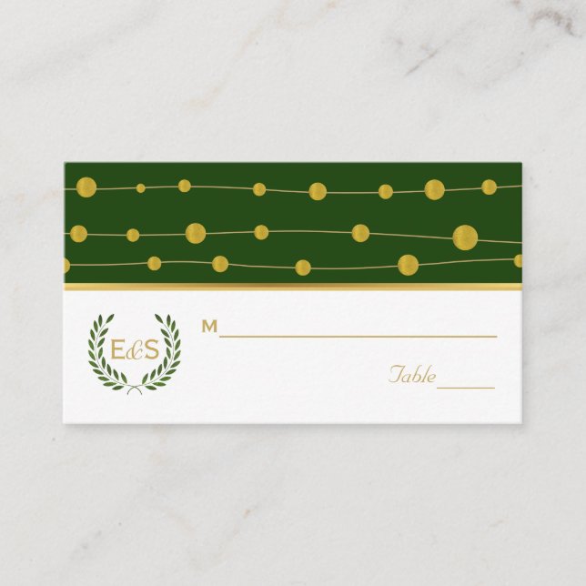 Carte De Placement Laurel couronne feuille d'or vert mariage place ca (Devant)