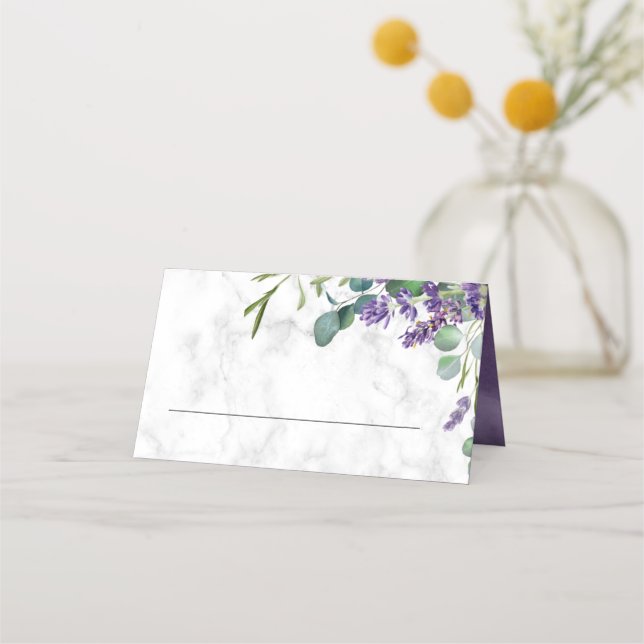 Carte De Placement Lavande rustique et Mariage en marbre d'Eucalyptus (Devant)