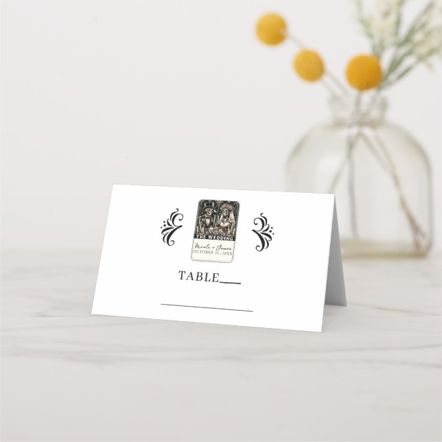 Carte De Placement LE Mariage Tarot Squelettes Mariée & Marié (Devant)