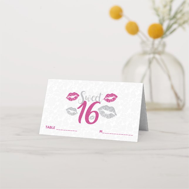 Carte De Placement Lèvres Roses Et Grises (Devant)