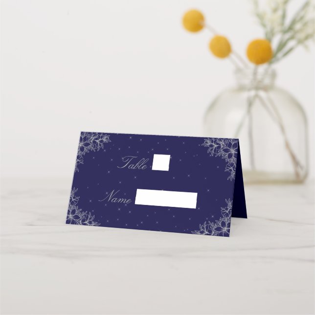 Carte De Placement Lieu Mariage fleuri orné d'argent (Devant)