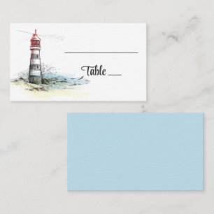 Carte De Placement Lighthouse Beach Summer Blue Mariage nautique