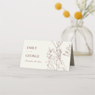 CARTE DE PLACEMENT LIGNE DE CRÈME BLEUE KRAFT MODERNE DESSINÉE FLORAL