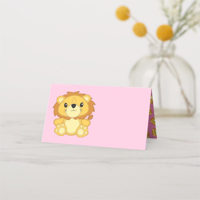 Carte De Placement Lion Baby shower rose (Devant)