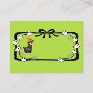 Carte De Placement Llama Halloween portant un chapeau de sorcière ver