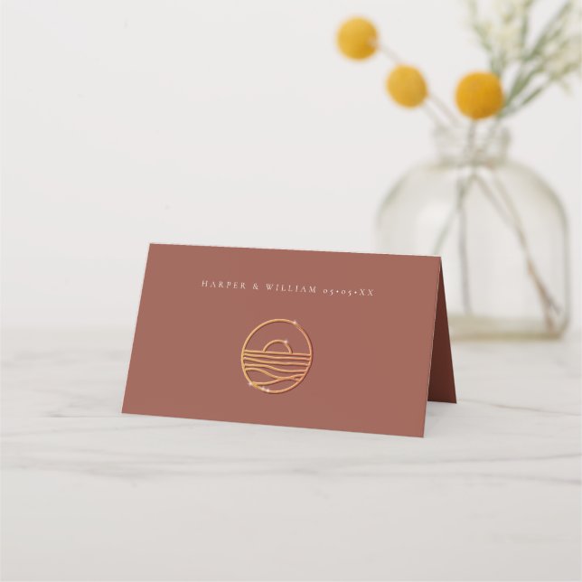 Carte De Placement Logo couché de soleil en terre cuite Brown mariage (Dos)