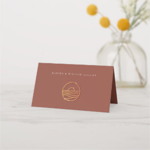 Carte De Placement Logo couché de soleil en terre cuite Brown mariage