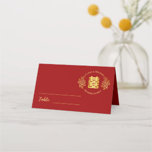 Carte De Placement Logo floral chinois mariage double bonheur rouge