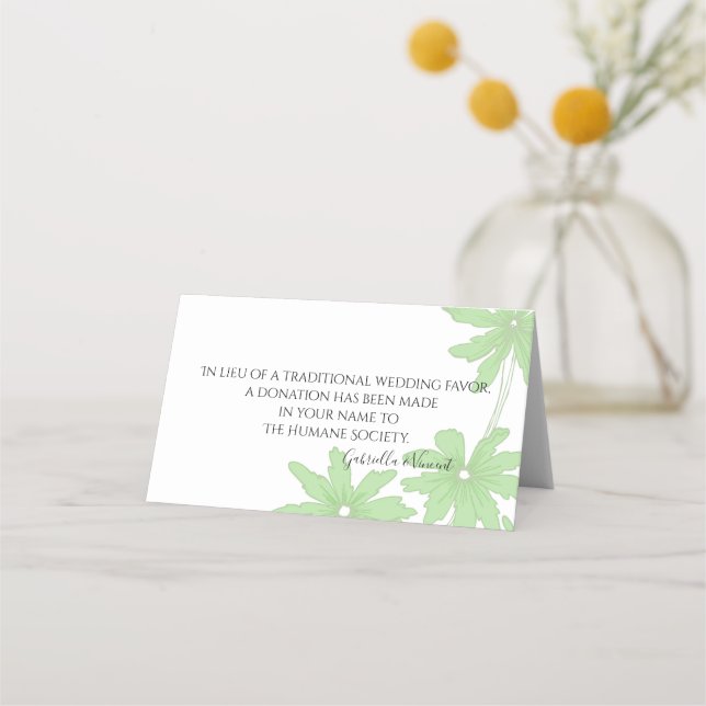 Carte De Placement Lumière Vert marguerites Mariage Charité Favoriser (Devant)