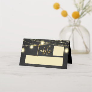 Carte De Placement Lumières de chaîne de script Gold Black Élégant