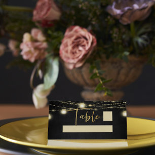 Carte De Placement Lumières de chaîne de script Gold Black Élégant
