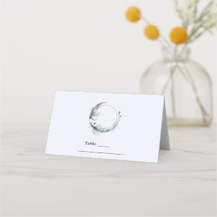 Carte De Placement Lune de croissant bleu avec fleurs blanches