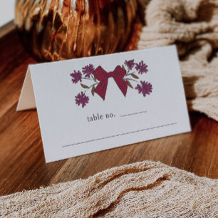 Carte De Placement Magenta Bow Floral Mariage Numéro de table