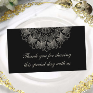 Carte De Placement Mandala Boho Chic Indien Élégant Mariage noir