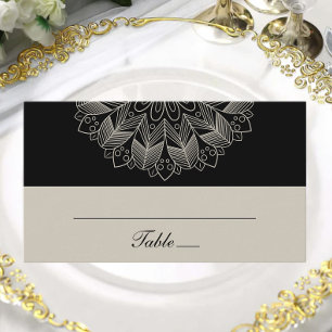 Carte De Placement Mandala Boho Indian Elegant Mariage noir Escort