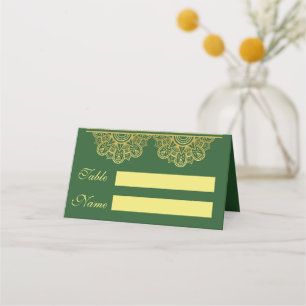 Carte De Placement Mandala de mariage indien vert foncé et or