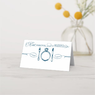 Carte De Placement Mangez boire et être marié Mariage élégant Marine