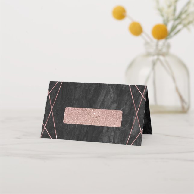 Carte De Placement Marbre noir Rose Gold Lines Geo Table Siège (Devant)