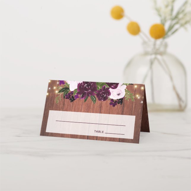 Carte De Placement Mariage à cordes florales de prune de bois rustiqu (Devant)