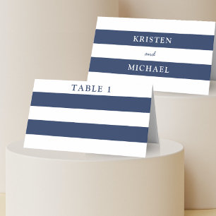 Carte De Placement Mariage à rayures bleu et blanc marine