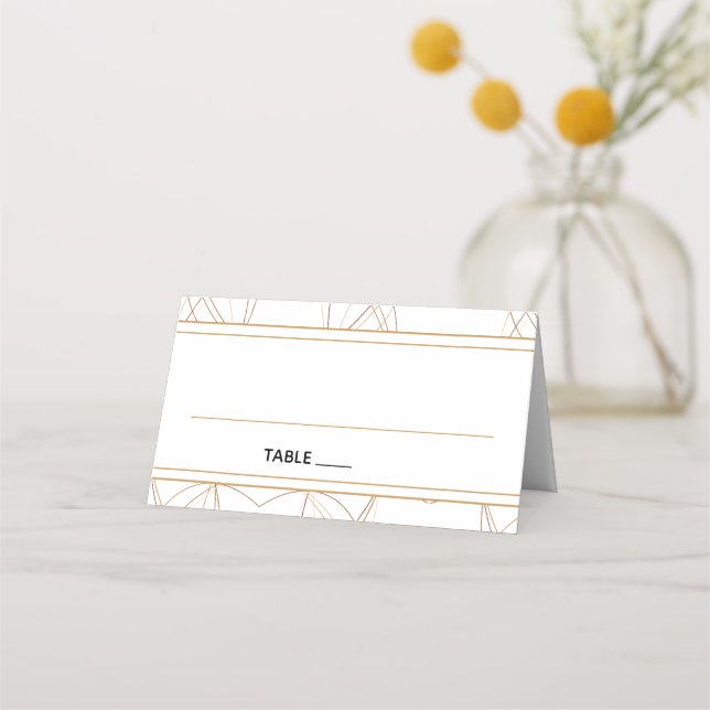Carte De Placement Mariage Abstrait blanc lignes cuivre (Devant)