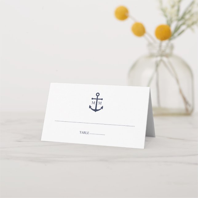 Carte De Placement Mariage Ancre bleu marine (Devant)