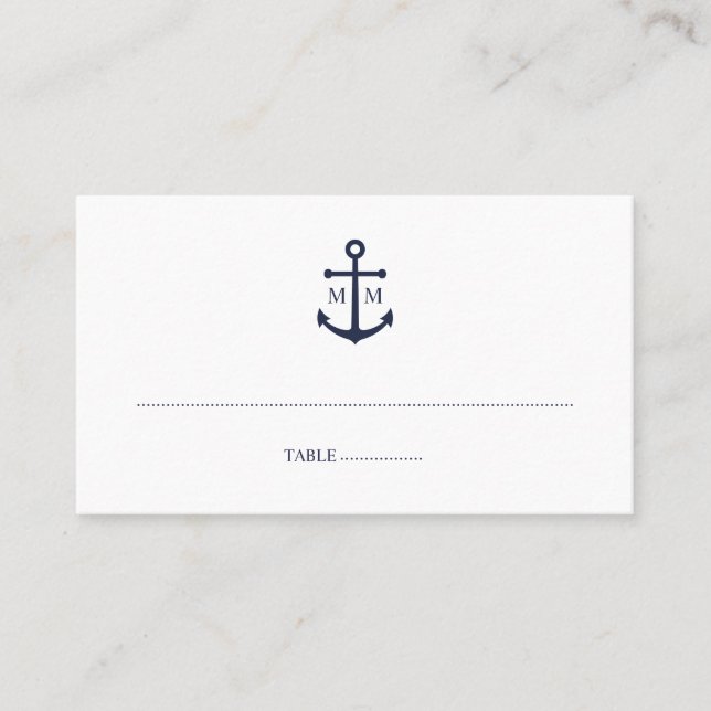 Carte De Placement Mariage Ancre bleu marine (Devant)