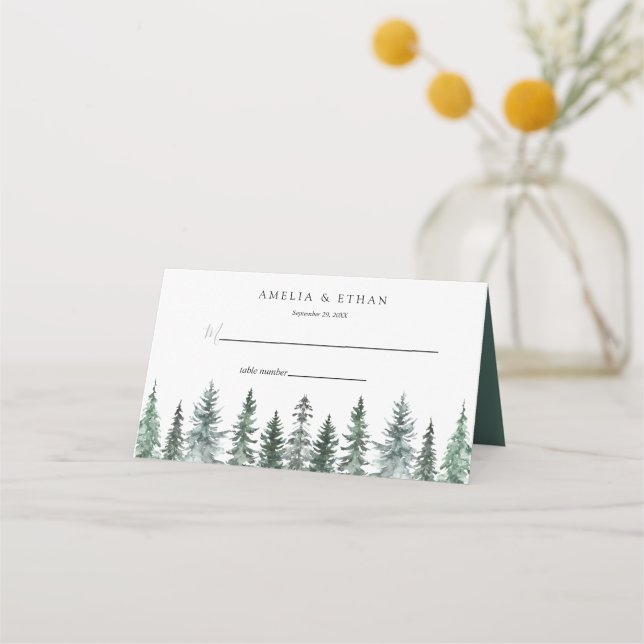 Carte De Placement Mariage aquarelle hivernal en forêt (Devant)