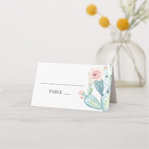 Carte De Placement Mariage aquarelle succulents. Cactus à fleurs rose